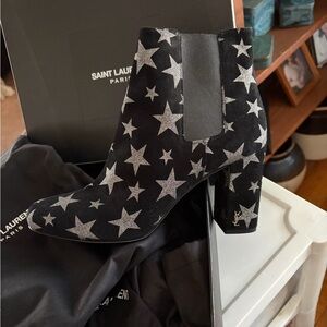 Saint Laurent Black and Silver Star Booties